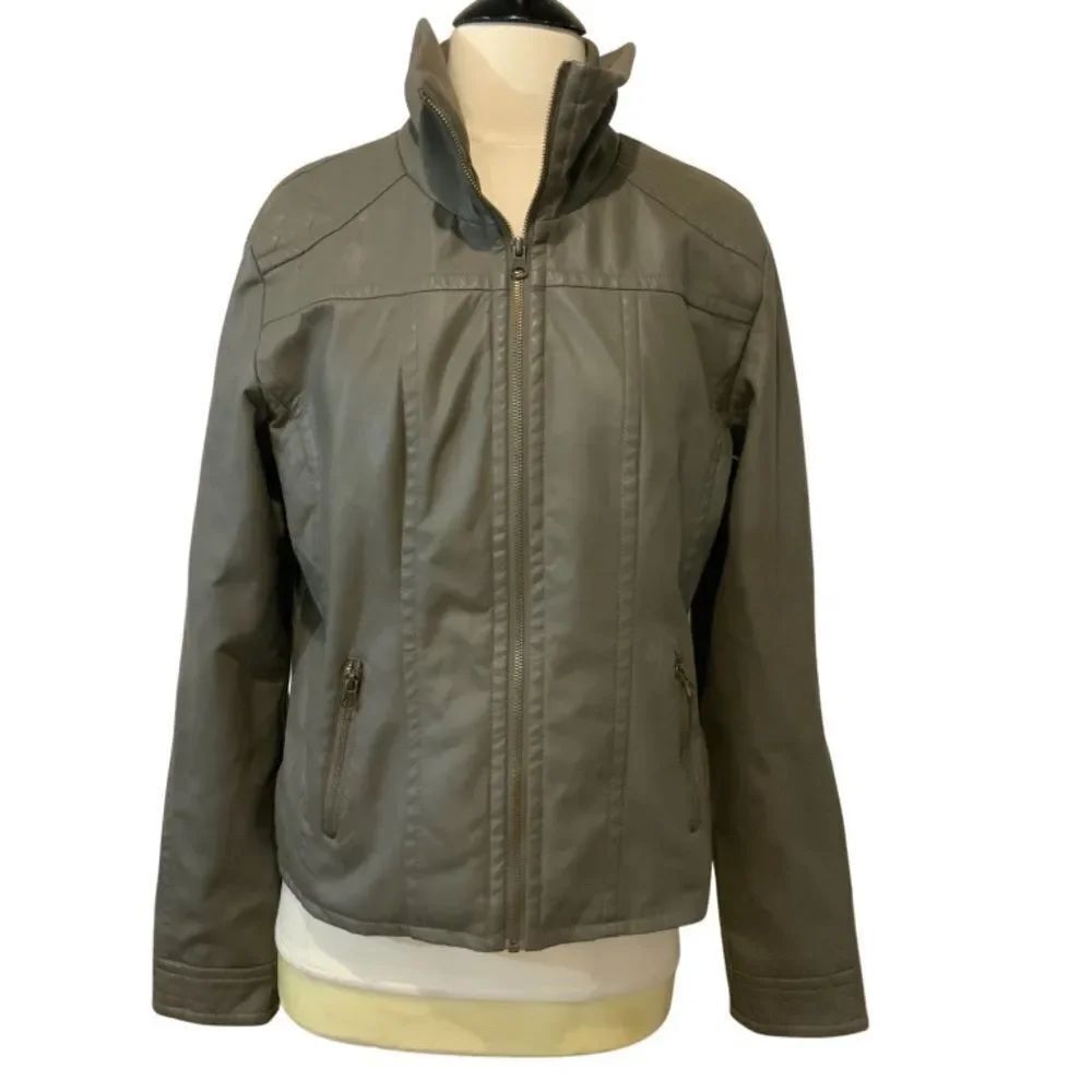 George Faux Leather Sage Green Moto Jacket L 12-14